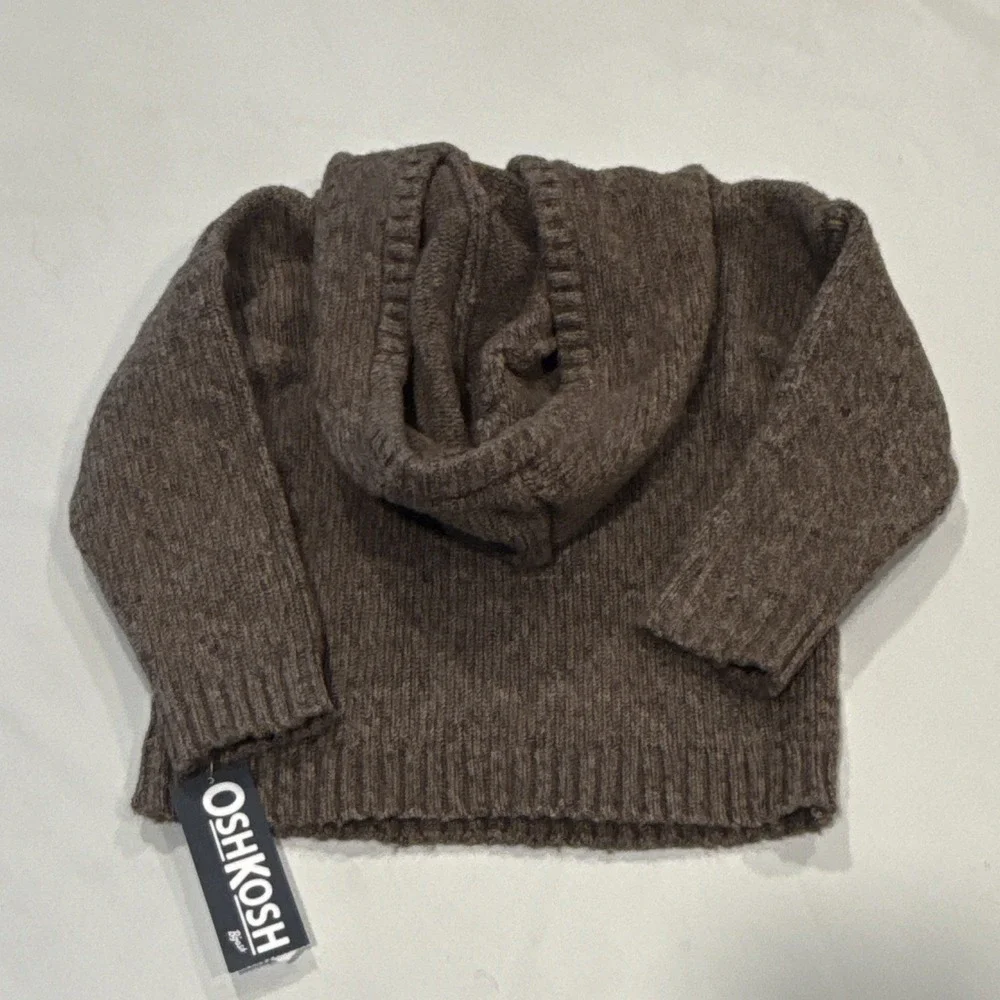 OshKosh B'gosh Hooded Brown Knit Pullover Sweater Pouch Pocket Solid 18M